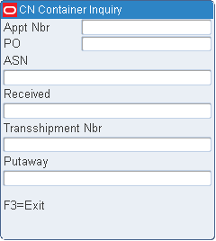 Cont Inquiry (Receiving) RF screen