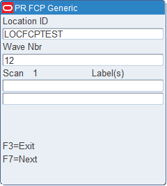 FCP Generic -Scan Labels screen