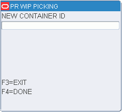 New Container ID RF screen