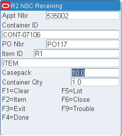 Master Bulk Container prompt screen