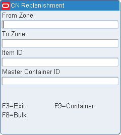 Start Replenishment RF screen