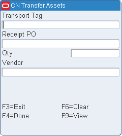 Transfer Assets screen
