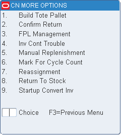 Inventory Management More Options screen