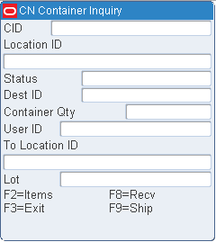 Container Inquiry screen