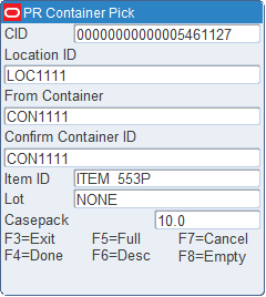 Container Pick screen