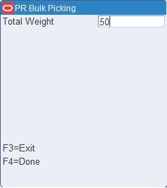 Bulk Pick - Total Weight screen
