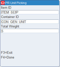 Weigh Container screen