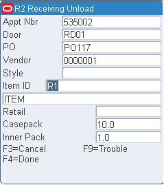 Unload Check (Verification) RF, WR, TM screens