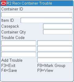 Container Trouble Code RF screen