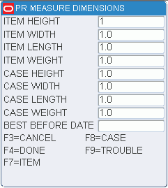 Measure Dimensions (item and case) RF screen