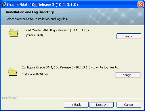 Installation and Log Directory step