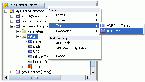 JDeveloper Context Menu for getItems