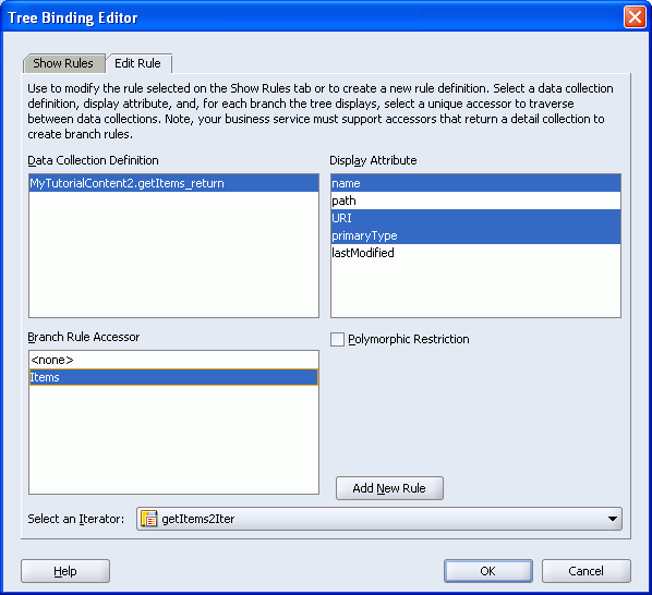 Tree Binding Editor - Rule Selections