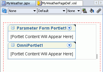 Visual Editor Showing OmniPortlet Added to MyWeather Page