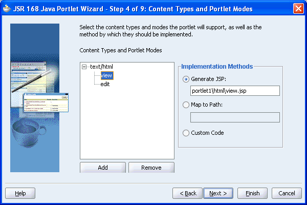 Shows Content Types and Portlet Modes page.