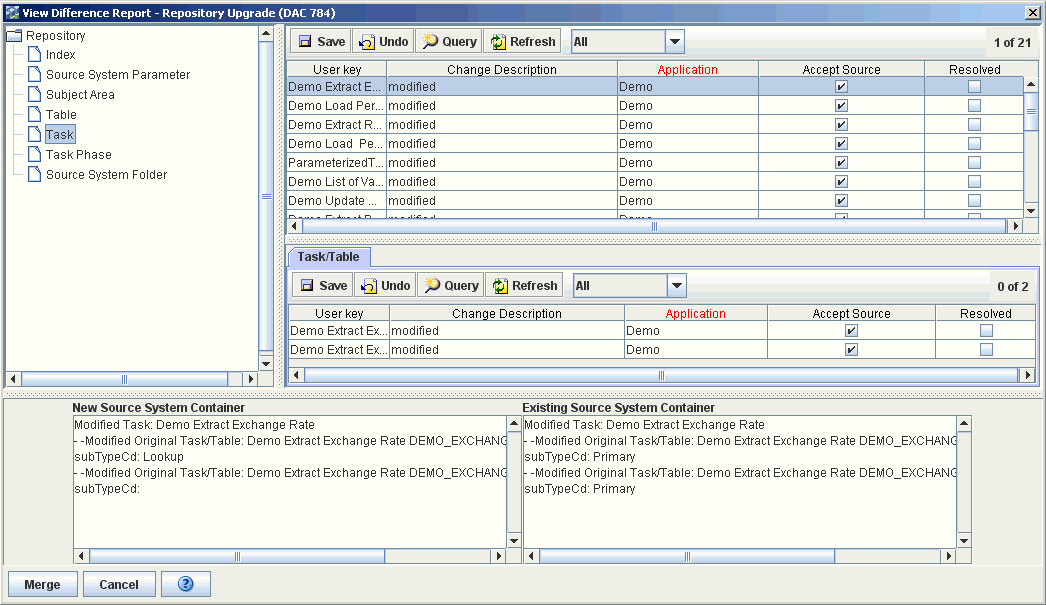 View Difference Report generated by Upgrade Wizard