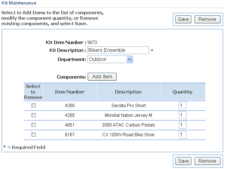 Kit Maintenance screen