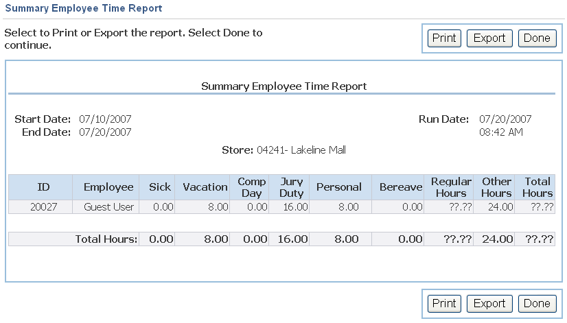 Summary Employee Time Report