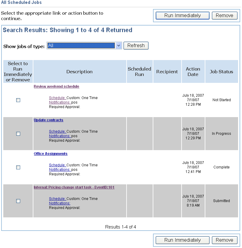 All Scheduled Jobs screen