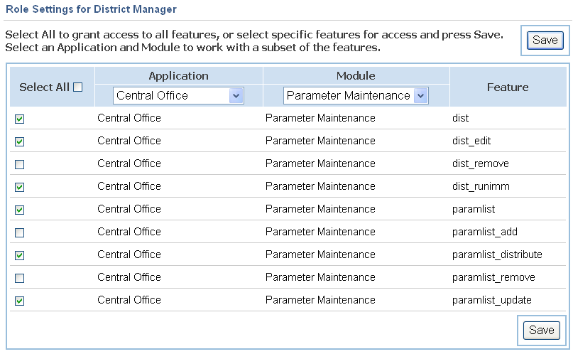 Role Settings screen