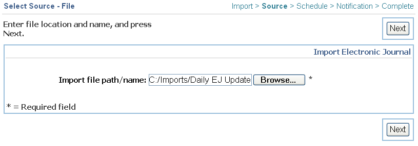 Select Source - File screen
