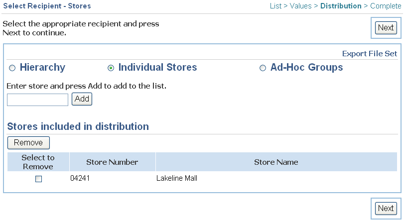 Select Recipient - Stores screen