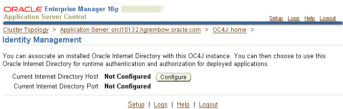 Application Server Control Console Infrastructure Page