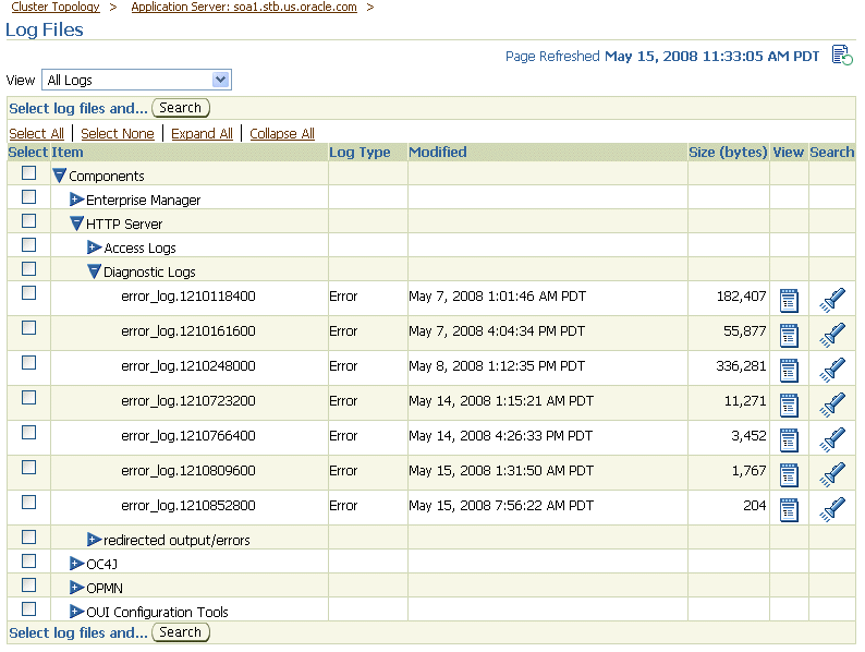 Enterprise Manager View Logs Search Results Enterprise Manager View Logs Search Results