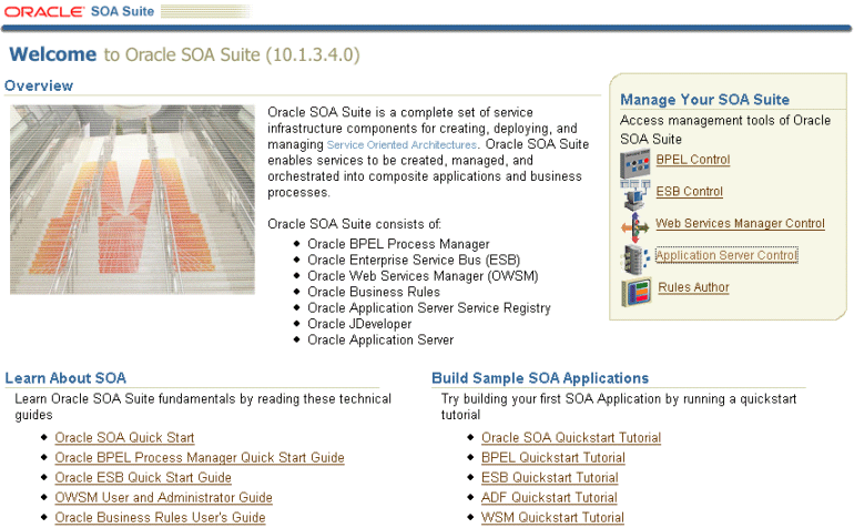 Oracle Application Server Welcome page