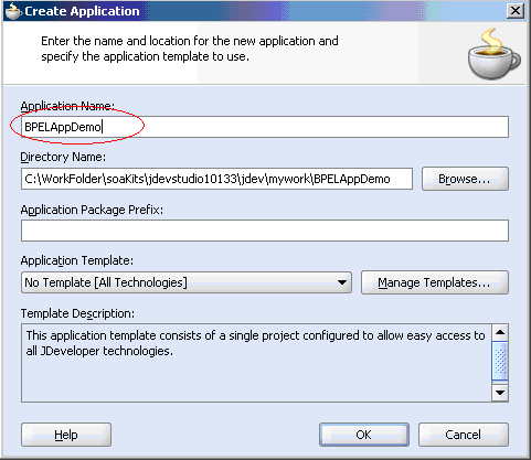 This screen shows how to create a new BPEL project