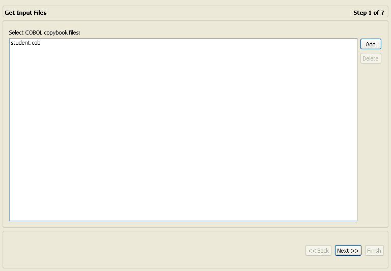The Get Input Files screen