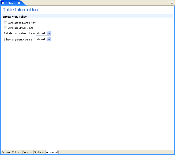 The data source metadata Advanced tab