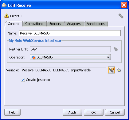 Edit Receive dialog box