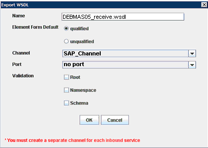 Export WSDL dialog box