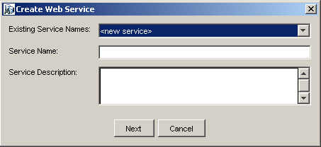 Create Web Service dialog box in Application Explorer