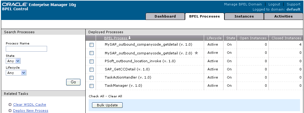 BPEL Processes tab