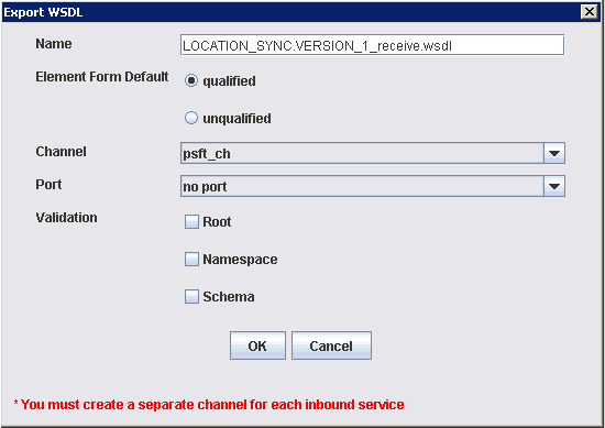Export WSDL dialog box