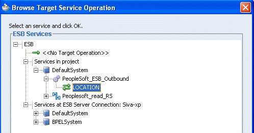 Browse Target Service Operation window