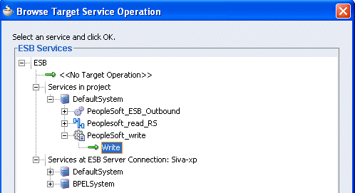 Browse Target Service Operation window