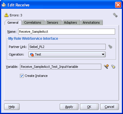 Edit Receive dialog box