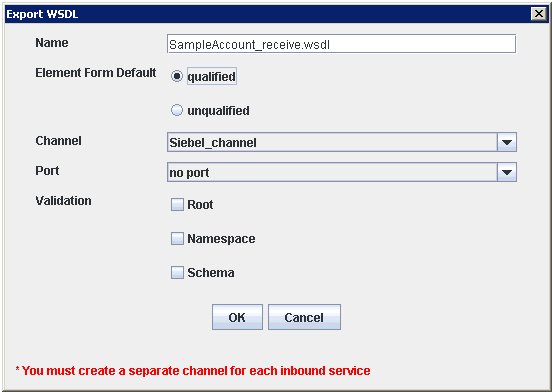 Export WSDL dialog box