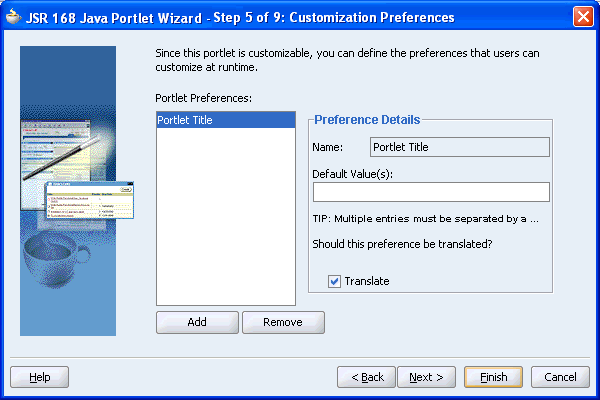 Shows Customization Preferences page.