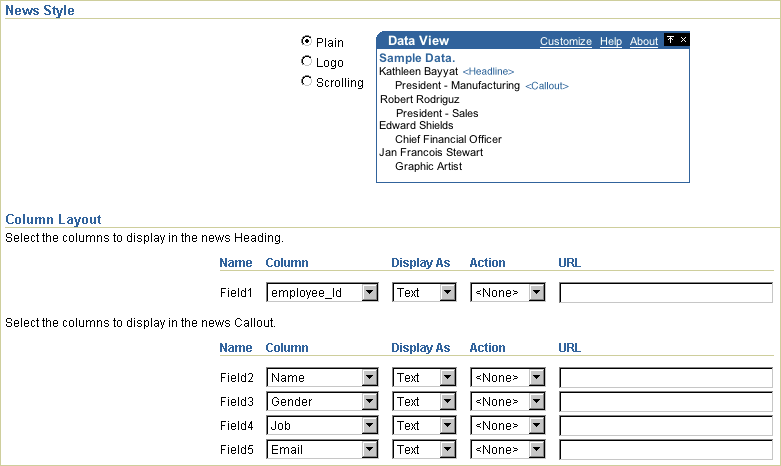 Shows Layout tab for News style.