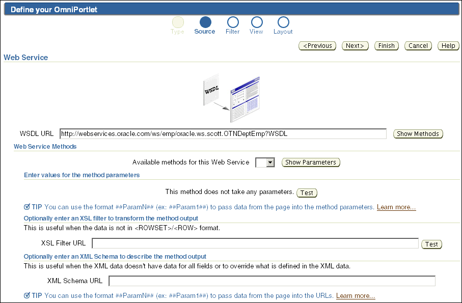 Shows Web Service Source tab.