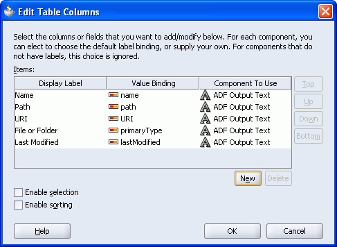 Edit Table Columns