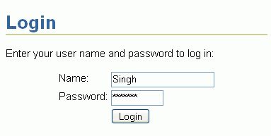 Login Credentials for User Singh