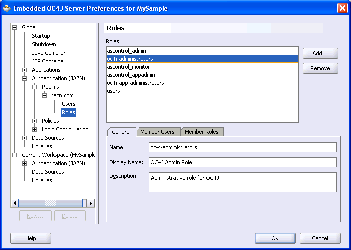 Default Roles for the Global Security Realm jazn.com