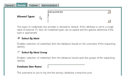 Database Credential Mapping Provider Details Tab