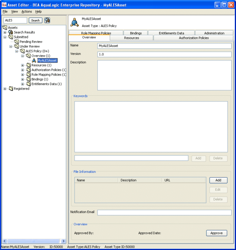 ALES Policy Asset Editor Tabs