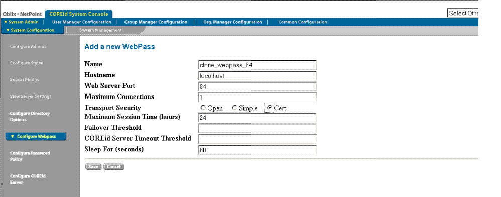 Add a new WebPass Page with Clone Details